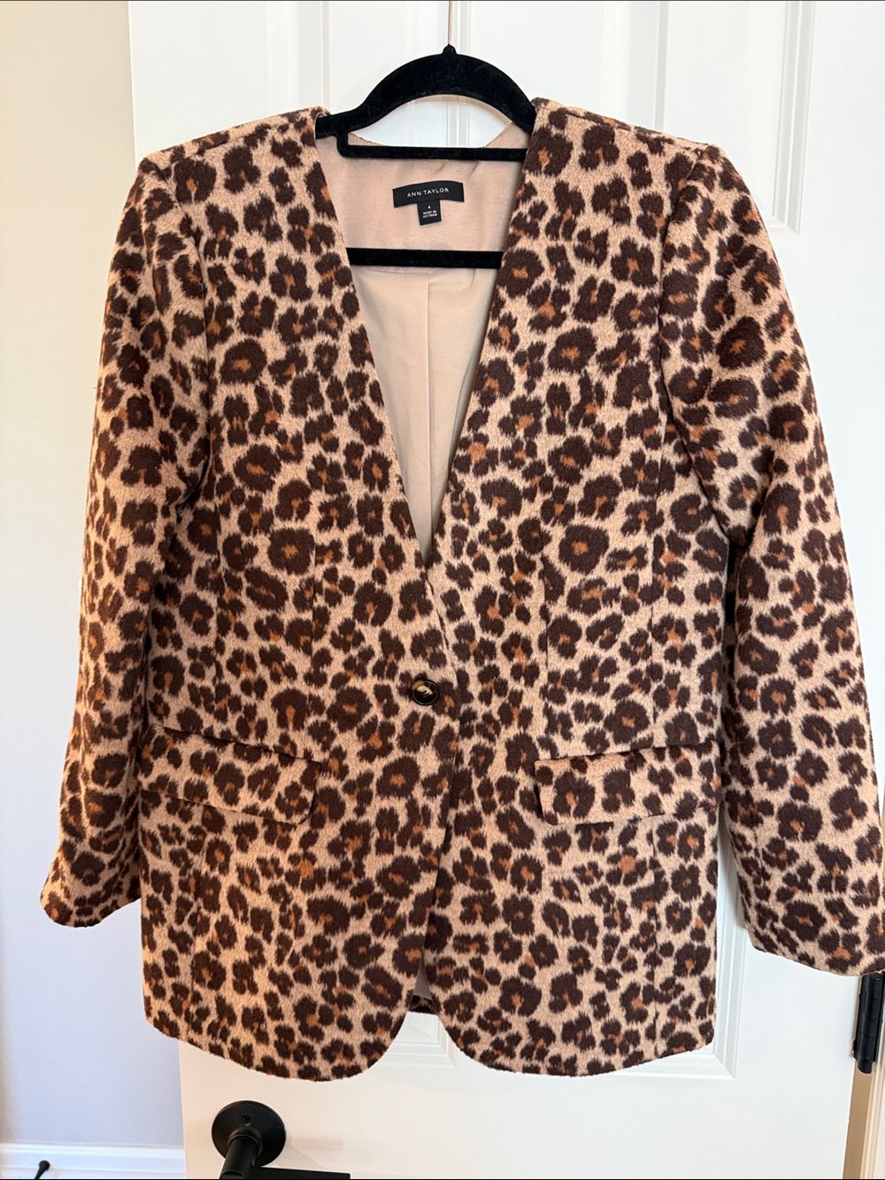 Ann Taylor Leopard Print Blazer in Brown and Cream